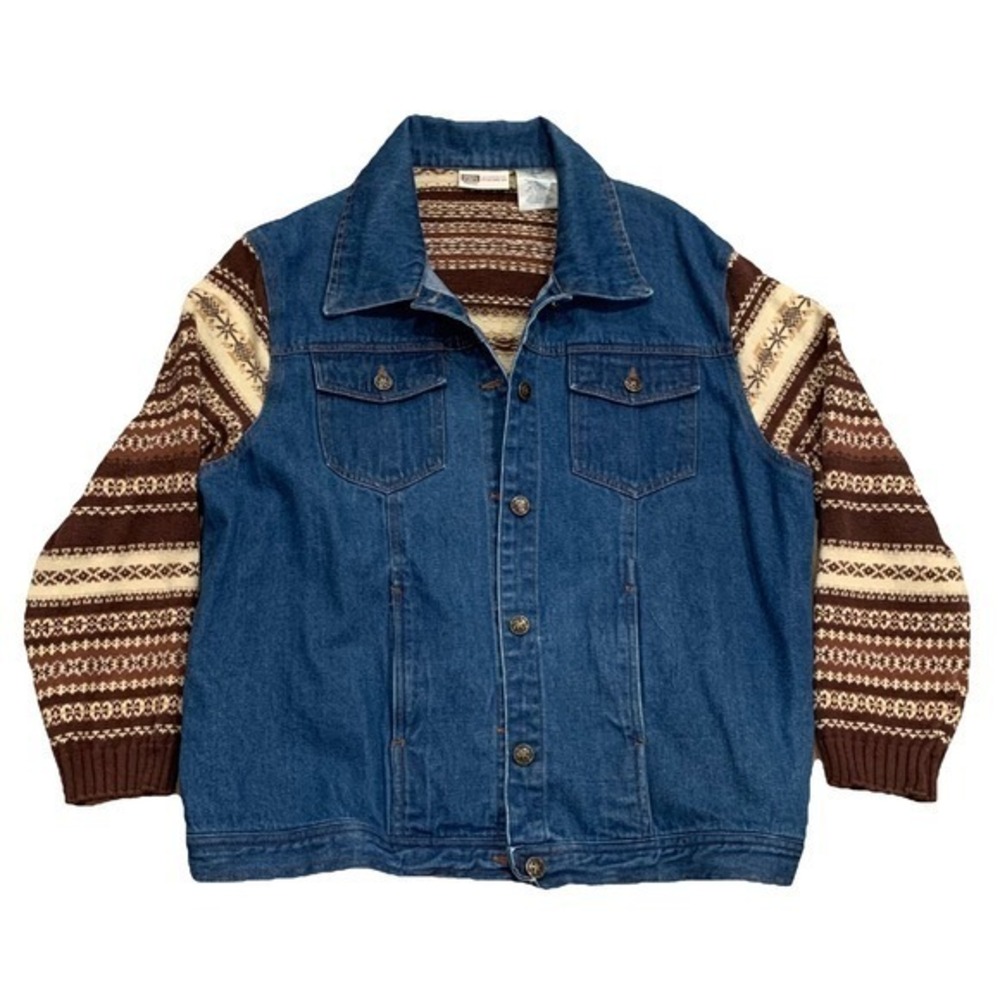 Faded Glory Womens 18W 20W Jean Jacket Vtg 90s Denim‎ Sweater Southwestern Aztec
